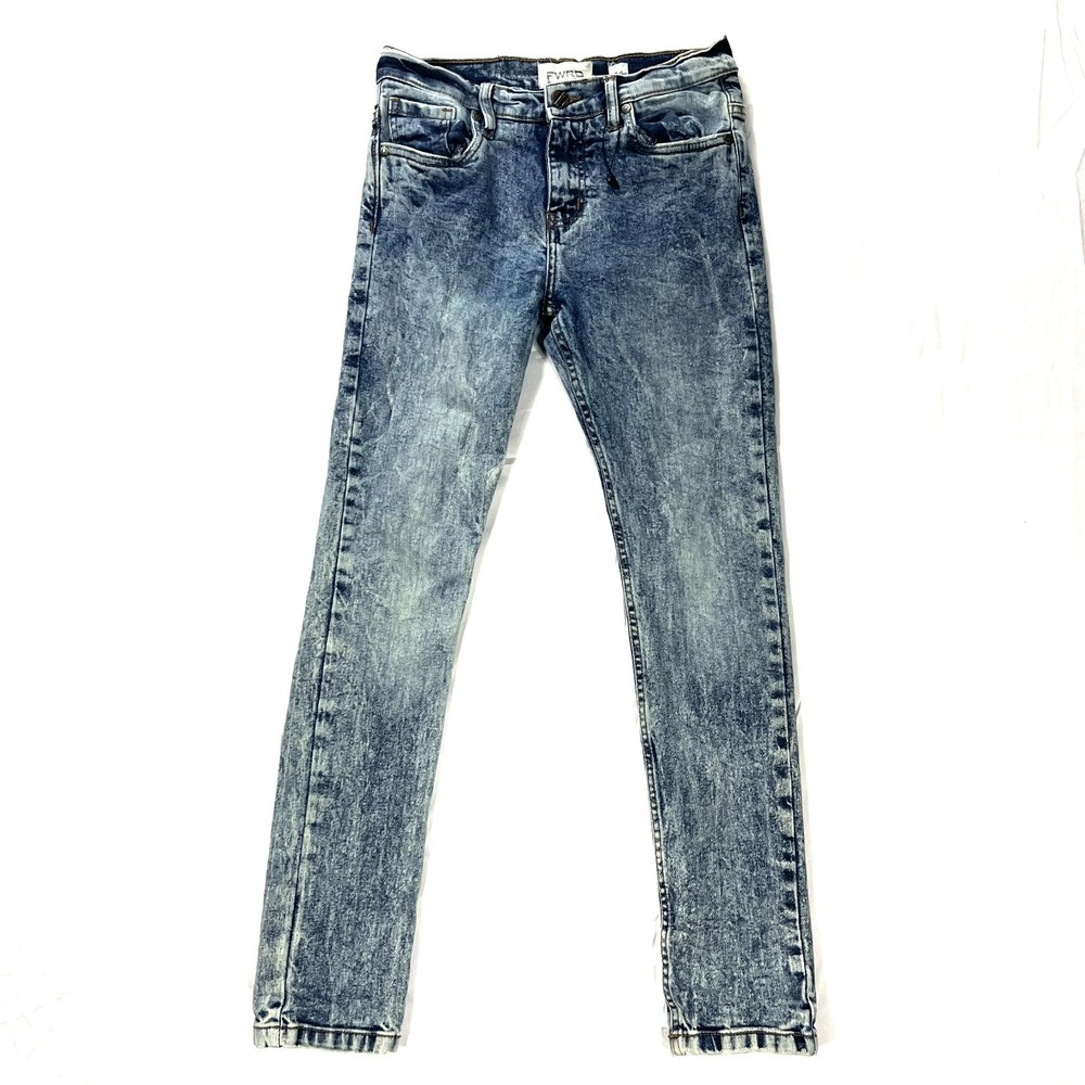 FWRD DENIM Boys 14 Skinny Jeans Acid Wash Blue Stretch Distressed RN 0100543